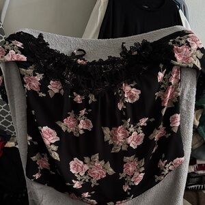 Iz Byer Black and Pink Lace Top